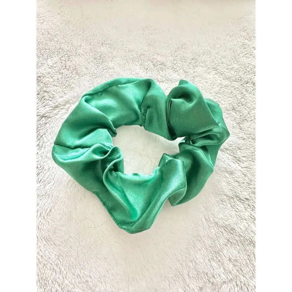 Jade green color satin hair scrunchie